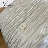 Xajzpa - Fashion Silver Messenger Bags For Women Designer Pleated Soft Leather Shoulder Bag 2023
