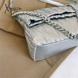 Xajzpa - Fashion Silver Messenger Bags For Women Designer Pleated Soft Leather Shoulder Bag 2023