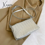 Xajzpa - Fashion Silver Messenger Bags For Women Designer Pleated Soft Leather Shoulder Bag 2023