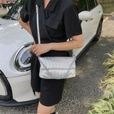 Xajzpa - Fashion Silver Messenger Bags For Women Designer Pleated Soft Leather Shoulder Bag 2023