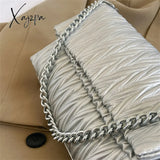Xajzpa - Fashion Silver Messenger Bags For Women Designer Pleated Soft Leather Shoulder Bag 2023