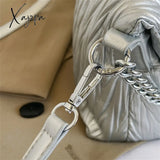 Xajzpa - Fashion Silver Messenger Bags For Women Designer Pleated Soft Leather Shoulder Bag 2023