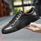 Xajzpa - Fashion Sneakers Men Shoes Genuine Leather Casual Big Size 48 49 Cow Leather New Black /