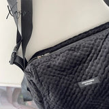 Xajzpa - Fashion Solid Color Shoulder Bag Autumn And Winter Women Cotton Simple Handbags Girl Black