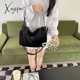 Xajzpa - Fashion Solid Color Shoulder Bag Autumn And Winter Women Cotton Simple Handbags Girl Black