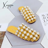 Xajzpa - Fashion Summer Beach Shoes Pearl Sandals Thin Belt Roman Flat Women Flip Flops Casual