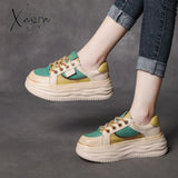 Xajzpa - Fashion Women Flat Platform Shoes Comfort Genuine Leather Mixed Colors Lace-Up Casual