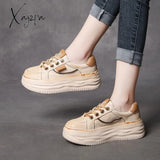 Xajzpa - Fashion Women Flat Platform Shoes Comfort Genuine Leather Mixed Colors Lace-Up Casual