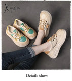 Xajzpa - Fashion Women Flat Platform Shoes Comfort Genuine Leather Mixed Colors Lace-Up Casual