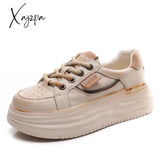 Xajzpa - Fashion Women Flat Platform Shoes Comfort Genuine Leather Mixed Colors Lace-up Casual Sneakers Ladies Zapatillas Mujer