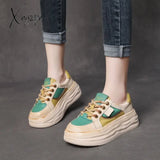 Xajzpa - Fashion Women Flat Platform Shoes Comfort Genuine Leather Mixed Colors Lace-Up Casual