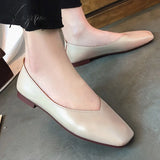 Xajzpa - Fashion Women Flat Shoe Elegant Shallow Low-Heeled Sandals Beige Korean Slippers Square