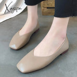 Xajzpa - Fashion Women Flat Shoe Elegant Shallow Low-Heeled Sandals Beige Korean Slippers Square