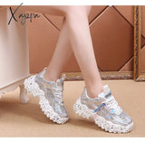 Xajzpa - Fashion Women Shoes Dad Chunky Sneakers Luxury Comfortable Glossy Thick Sole Ladies