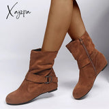 Xajzpa - Fashion Women’s Boots Suede And Calf Fall Low Heel Foot Cover British Wind Platform