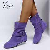 Xajzpa - Fashion Women’s Boots Suede And Calf Fall Low Heel Foot Cover British Wind Platform