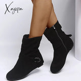 Xajzpa - Fashion Women’s Boots Suede And Calf Fall Low Heel Foot Cover British Wind Platform