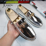 Xajzpa - Fashion Young Casual Loafers Shoes Large Size 47 48 Patent Leather Handmade Men Rubber