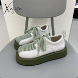 Xajzpa - Female British Japanese Wild Retro Leather Shoes Thick High Heel Work Sponge Cake Low Lace