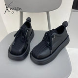 Xajzpa - Female British Japanese Wild Retro Leather Shoes Thick High Heel Work Sponge Cake Low Lace