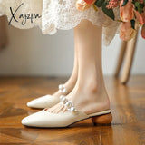 Xajzpa - Female Shoes Slippers Soft Platform Women Heels Square Toe Med Mules Sexy Comfort Summer