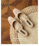 Xajzpa - Female Shoes Slippers Soft Platform Women Heels Square Toe Med Mules Sexy Comfort Summer