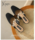 Xajzpa - Female Shoes Slippers Soft Platform Women Heels Square Toe Med Mules Sexy Comfort Summer