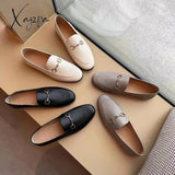Xajzpa - Flat Loafer Shoes For Women Leather Flats Ladies Outwear Low Heels Moccasin Casual