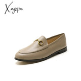 Xajzpa - Flat Loafer Shoes For Women Leather Flats Ladies Outwear Low Heels Moccasin Casual