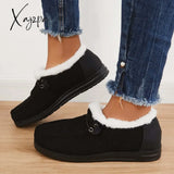 Xajzpa - Flat Slip-On Bootie Warm Lining Ankle Snow Boots Black / 5 Booties