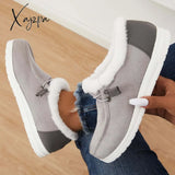 Xajzpa - Flat Slip-On Bootie Warm Lining Ankle Snow Boots Booties
