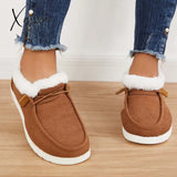 Xajzpa - Flat Slip-On Bootie Warm Lining Ankle Snow Boots Booties