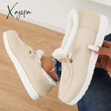 Xajzpa - Flat Slip-On Bootie Warm Lining Ankle Snow Boots Booties