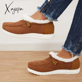 Xajzpa - Flat Slip-On Bootie Warm Lining Ankle Snow Boots Booties
