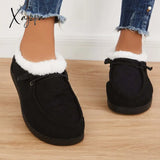 Xajzpa - Flat Slip-On Bootie Warm Lining Ankle Snow Boots Booties