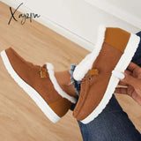 Xajzpa - Flat Slip-On Bootie Warm Lining Ankle Snow Boots Booties