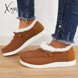 Xajzpa - Flat Slip-On Bootie Warm Lining Ankle Snow Boots Brown / 5 Booties