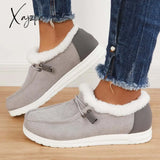 Xajzpa - Flat Slip-On Bootie Warm Lining Ankle Snow Boots Gray / 5 Booties