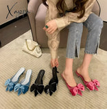 Xajzpa - Flock Butterfly-Knot Crystal Summer Fashion Shallow Ladies Slippers 2023 Head Peep Thin