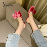 Xajzpa - Flock Butterfly-Knot Crystal Summer Fashion Shallow Ladies Slippers 2023 Head Peep Thin