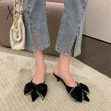 Xajzpa - Flock Butterfly-Knot Crystal Summer Fashion Shallow Ladies Slippers 2023 Head Peep Thin