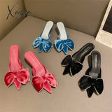 Xajzpa - Flock Butterfly-Knot Crystal Summer Fashion Shallow Ladies Slippers 2023 Head Peep Thin
