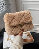 Xajzpa - Fuzzy Quilted Chain Shoulder Bag