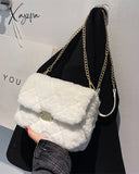 Xajzpa - Fuzzy Quilted Chain Shoulder Bag