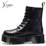 Xajzpa - Genuine Leather Ankle Boots Women Winter Shoes Thigh High 2023 Brand Black Platform Heels