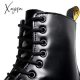 Xajzpa - Genuine Leather Ankle Boots Women Winter Shoes Thigh High 2023 Brand Black Platform Heels