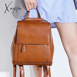 Xajzpa - Genuine Leather Backpack Rucksack For Women School Cross Body Bags Travel Oil Wax Cowhide Female Daypack Shoulder Messenger Bag