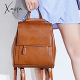 Xajzpa - Genuine Leather Backpack Rucksack For Women School Cross Body Bags Travel Oil Wax Cowhide