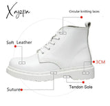 Xajzpa - Genuine Leather Boots Women White Ankle Motorcycle Female Autumn Winter Shoes Woman Punk