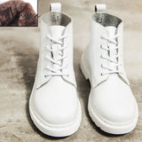 Xajzpa - Genuine Leather Boots Women White Ankle Motorcycle Female Autumn Winter Shoes Woman Punk